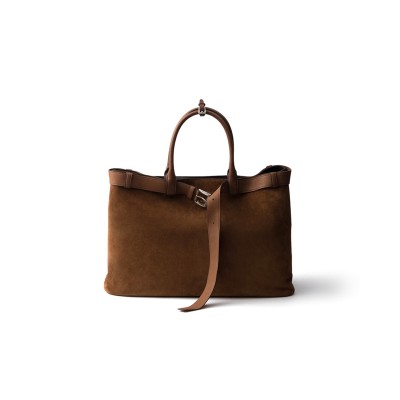 PRADA BUCKLE EMBELLISHED SUEDE LEATHER HANDBAG 2VG126 (48*34*18cm)